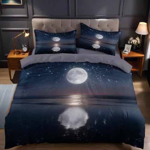 Cielo Estrellado y Paisaje Nocturno Iluminado por la Luna Juego de Ropa de Cama Cama 105 Gris Plata...