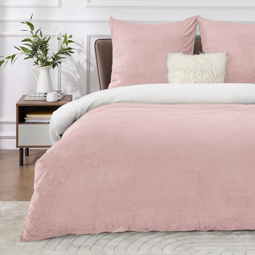 BEDSURE Ropa de cama mullida de 200 x 200 cm, color rosa, funda n&oacute;rdica de invierno con 2 fundas de...