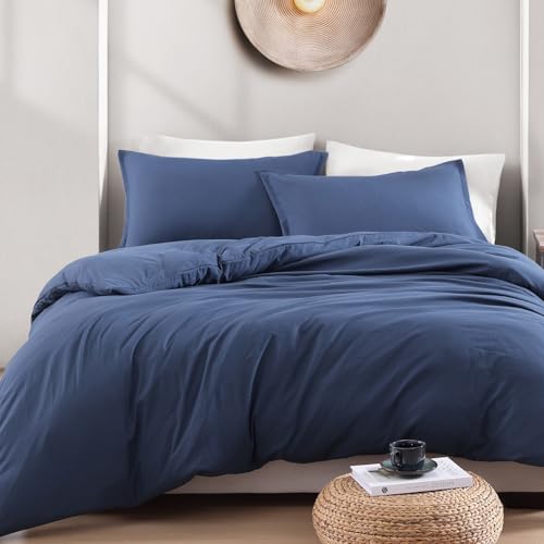 LANE LINEN Juego de funda de edred&oacute;n para cama doble, color azul marino, funda de edred&oacute;n de...