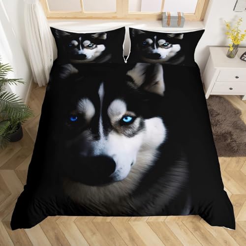 Husky Funda de N&oacute;rdica 200x200 Impresi&oacute;n 3D Estampado Ojo Perro 3 Piezas Juego de Cama Funda...