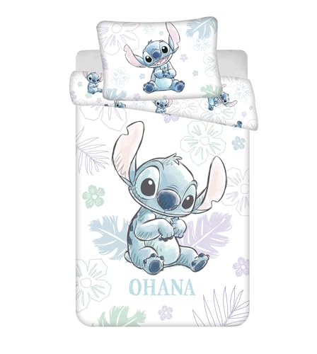 Jerry Fabrics Stitch Ohana - Juego de ropa de cama reversible de 100 x 135 cm y funda nórdica de...