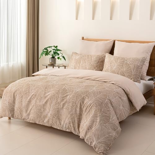 Tokokimo - Funda n&oacute;rdica de 220 x 240 cm con 2 fundas de almohada de 65 x 65 cm, dise&ntilde;o de hojas...