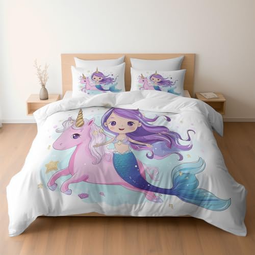 Gen&eacute;rico Juego de Funda de Edred&oacute;n Reversible con Fundas de Almohada, Dise&ntilde;o Sirenita Princesa...
