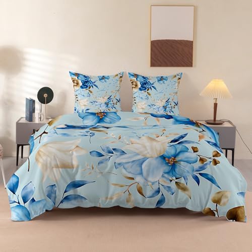 PNHCL - Funda n&oacute;rdica de 120 x 150 cm, dise&ntilde;o floral azul, con 1 funda de almohada de 65 x 65 cm,...