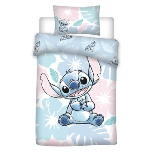 aymax - Juego de cama de bebé Stitch Flowers 1 persona, funda nórdica de 100 x 140 cm + funda de...