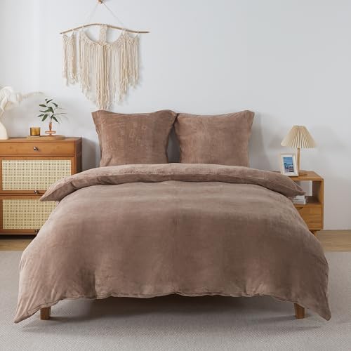 RongRongIN Ropa de cama mullida de 200 x 200 cm, color marrón café, otoño e invierno, funda...