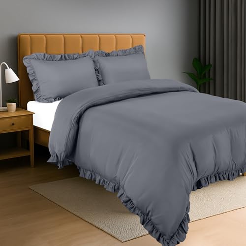 Utopia Bedding Funda Nordica Cama (Gris, Cama 105-200x200cm + 2 x Fundas Almohada 50x75cm)