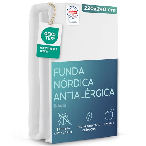 Twinzen Fundas Nordicas Antiacaros 220x240 cm - Fundas Nordicas Blanca, Hipoalerg&eacute;nico con...