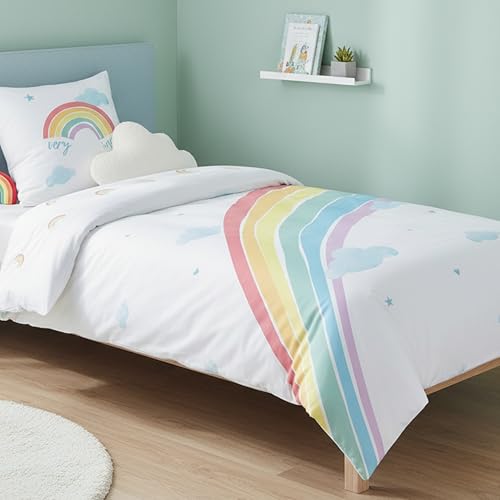 MTOnlinehandel Juego de ropa de cama para ni&ntilde;a, dise&ntilde;o de arco&iacute;ris, dise&ntilde;o de arco&iacute;ris, nubes y...