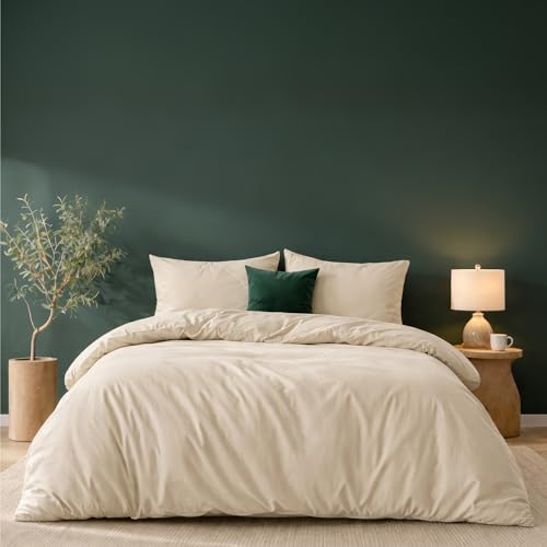 Twinzen Funda Nordica 240x260 cm Beige, con 2 Fundas de Almohada de 50x80 cm - Fundas Nordicas...