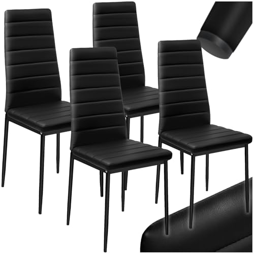 tectake&reg; sillas de Comedor Acolchadas con Funda de Cuero sint&eacute;tico, Respaldo Alto, Patas de Acero,...