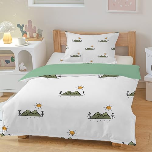 Funda N&oacute;rdica Cama 90 Monta&ntilde;as Verdes, Funda Edredon 135x200 Microfibra, Ropa de Cama Sol &Aacute;rboles...