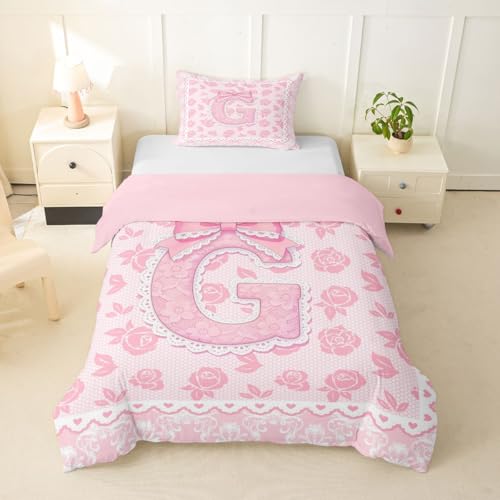 Homewish Homwish - Juego de funda de edred&oacute;n para cama individual, dise&ntilde;o de letra G y encaje con...