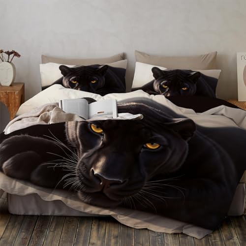 Funda De Edred&oacute;n De Pantera Negra, Microfibra Realismo Animal Juego De Funda Edredon 135x200cm,...