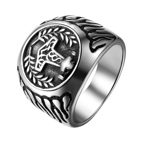 Flongo Anillo Vikingo Thor Hombre: Anillo Punk Con Patr&oacute;n Dimensional Fundido de Acero Inoxidable -...