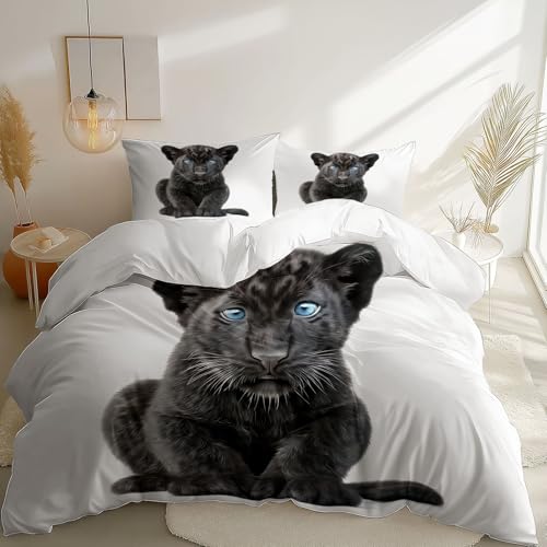 Fundas de edred&oacute;n 200 x 200 cm Microfibra Funda Edredon 3 Piezas Cachorro de Pantera Negra de Ojos...