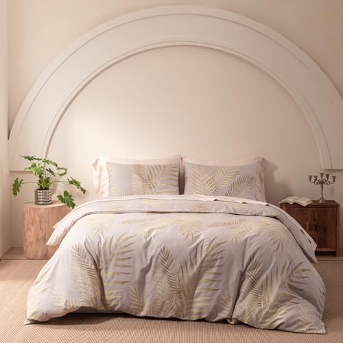 YASMENG Funda de Edred&oacute;n 220x240 Hojas de Palmera Tropicales Motivo Oro Beige Juego de Funda de...