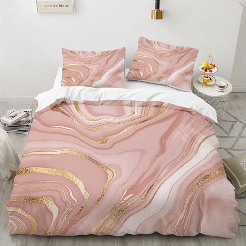 Gezu Juego de ropa de cama 3D de m&aacute;rmol rosa de 135 x 200 cm, juego de 2 unidades, dise&ntilde;o de...