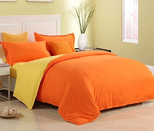 Zhiyuan Funda de edred&oacute;n + 2 Fundas de Almohada con Color s&oacute;lido, Cama de 90cm, Naranja y Amarillo