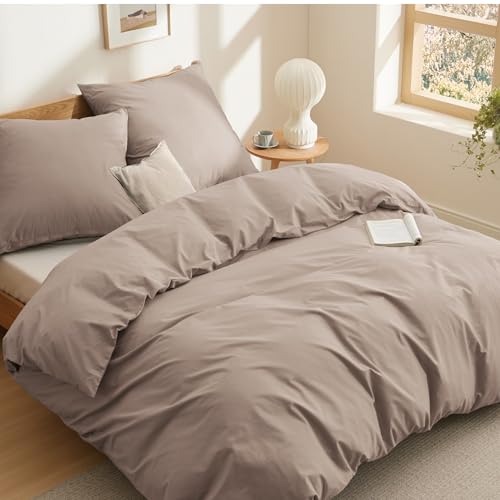 BEDSURE Juego de ropa de cama 200x200 algod&oacute;n color caqui - Juego de ropa de cama 200 x 200 cm,...