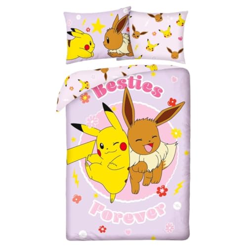 POKEMON Pikachu Eevee BESTIES FOREVER - Juego de cama Funda n&oacute;rdica 140 x 200 cm + Funda de...