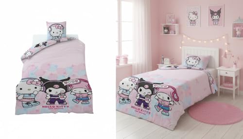 Aymax - Juego de cama de Hello Kitty and Friends, 1 persona, funda n&oacute;rdica Kuromi reversible de 140...