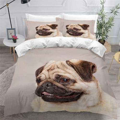 Funda N&oacute;rdica Cama 90 Pug Microfibra Suave Ropa de Cama 3 Piezas Fundas Nordicas 3D Animales...