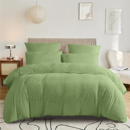 DXHOME Juego de ropa de cama de invierno de coral 200x200cm verde claro microfibra, ropa de cama de...