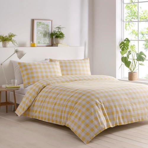 Funda Nordica Cama 105 Cuadros Amarillos Microfibra 3D Funda Edredon 180x220 cm Rayas Geom&eacute;tricas...