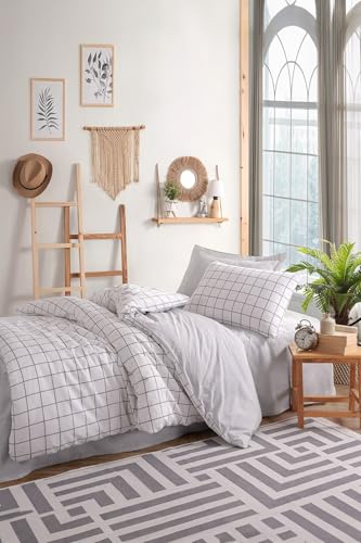 Nuit Des R&ecirc;ves Juego de Funda n&oacute;rdica XXL (155 x 220 cm), Gris y Blanco, 65% algod&oacute;n, 35%...