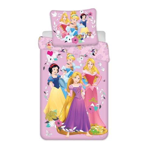 Disney - Juego de funda nórdica y funda de almohada, 1 unidad, diseño de princesas, color rosa y...