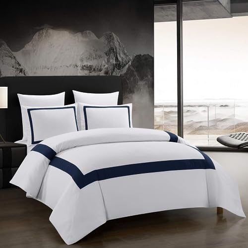 OSVINO Juego de Funda N&oacute;rdica Hotel Blanco con Azul 220x240 cm con 2 Funda de Almohada 50x75 cm...