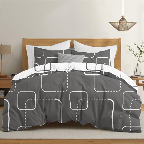 Dreamzie Funda Nordica Cama 180 Diseño Geométrico Grises con 2 Funda Almohada 65x65 cm Funda...