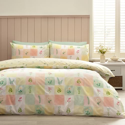 Catherine Lansfield Daisy Patchwork - Juego de Funda de edred&oacute;n Reversible con Fundas de Almohada,...