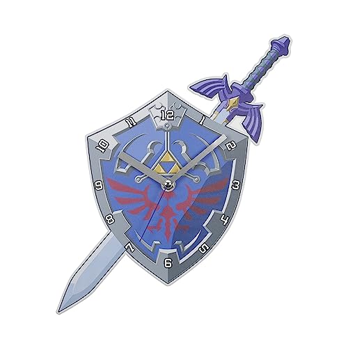 Disney Zelda Reloj de pared con forma de escudo y espada azul y plateado GLZ3037
