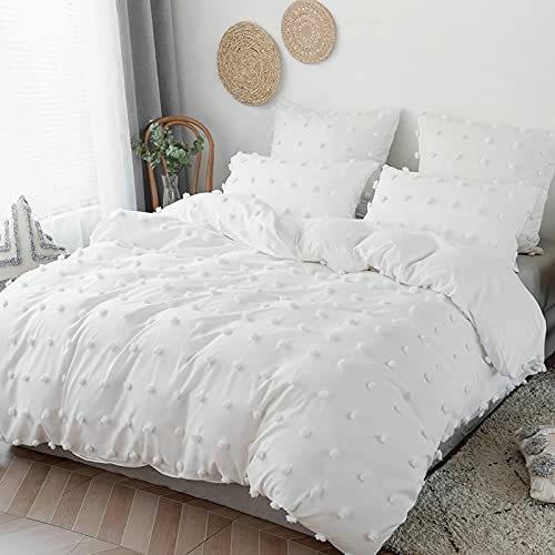 Jemiipee Funda Nordica Cama 180 con Pompones, Funda Edredon 230x260 cm Color S&oacute;lido Suave...