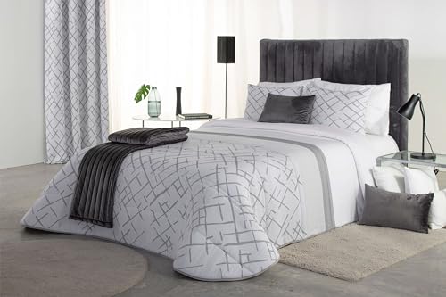 Reig Marti Edred&oacute;n Jacquard Prado B3, dise&ntilde;o Moderno Gris, Fondo Blanco, Incluye 2 Fundas de...