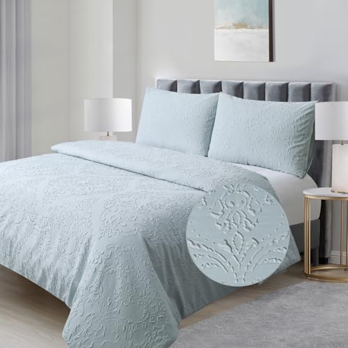 Chlophy Juego de funda de edred&oacute;n de damasco azul huevo de pato, juego de ropa de cama doble de...