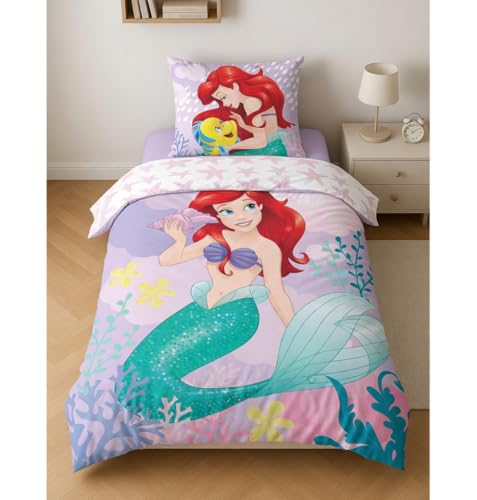 Jerry Fabrics Juego de cama Ariel La Sirenita 100% algod&oacute;n, funda n&oacute;rdica reversible de 140 x 200...