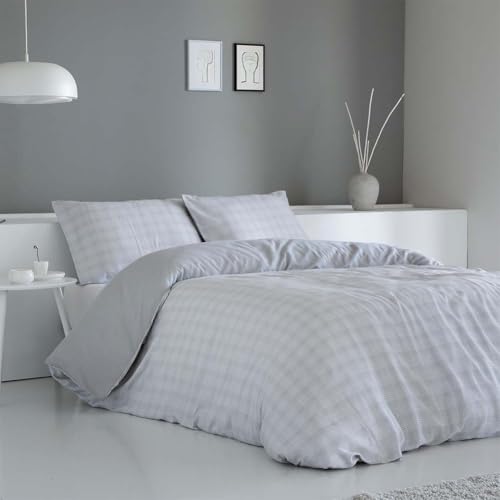 COTTON ARTean Funda N&oacute;rdica Cama 90 Sat&eacute;n Algod&oacute;n 200 Hilos NERVION Gris. Funda edred&oacute;n 150x220...