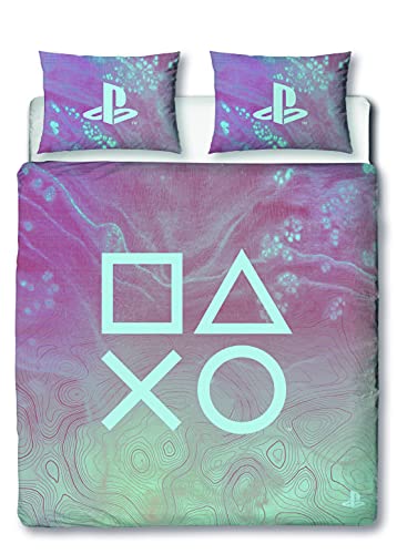 PlayStation Funda de edred&oacute;n doble de m&aacute;rmol con licencia oficial, dise&ntilde;o reversible de m&aacute;rmol...
