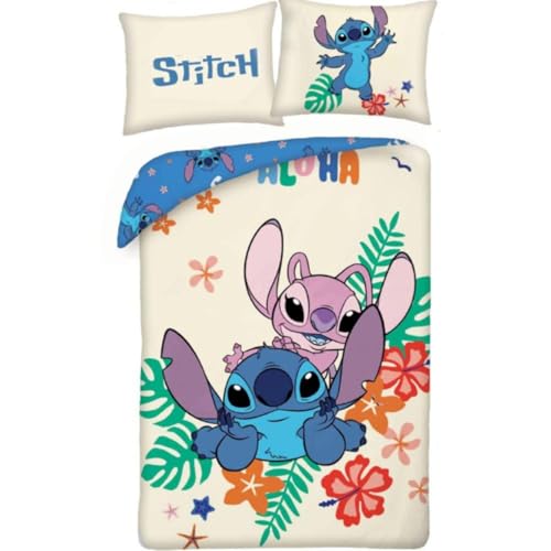 Halantex Set de Cama STICH y ANGEL - de Lilo y Stitch - Funda n&oacute;rdica reversible 140x200cm y Funda...