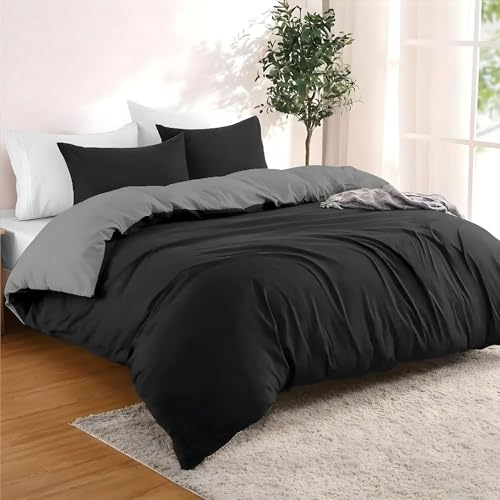 Dreamzie Funda Nordica Cama 240x220 cm con 2 Funda Almohada 50x70 cm - Negro/Gris Oscuro - Funda...