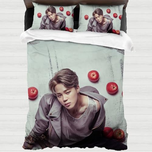 XYOK BTS Ropa de cama infantil K-Pop, funda nórdica de microfibra, funda de almohada, dormitorio,...