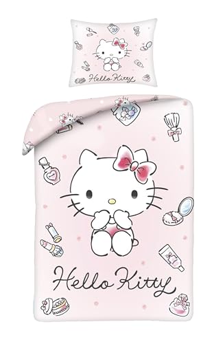 Halantex Hello Kitty - Juego de cama con funda n&oacute;rdica de 140 x 200 cm y funda de almohada de 70 x...