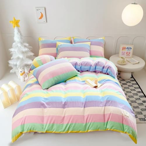 LOMUG Ropa para cama de ni&ntilde;as 135x200 Multicolor Rayas Arco&iacute;ris Algod&oacute;n Ropa para cama infantil...