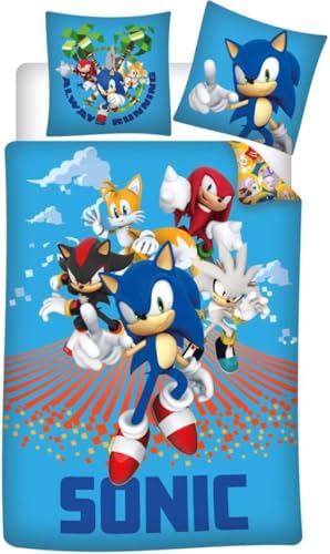 Sonic The Hedgehog - Juego de cama infantil (100 x 135 cm, incluye funda de edred&oacute;n de 40 x 60 cm,...