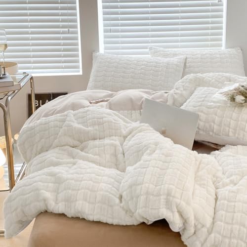 Lanqinglv Ropa de Cama de Felpa de 135 x 200 cm, Pelo sint&eacute;tico Blanco, mullida, Ropa de Cama de...