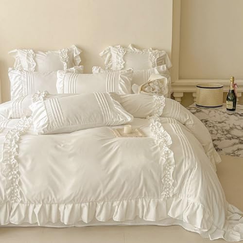 Lanqinglv Ropa de cama de 220x240 cm, blanca con volantes, juego de ropa de cama rom&aacute;ntica de...
