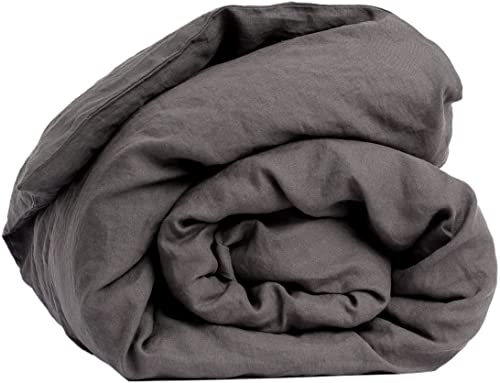 My Linen Home Funda N&oacute;rdica de Lino 100% Lavado a la Piedra Gris Oscuro, Edred&oacute;n King Size...
